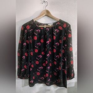 Lucky Brand Black and Red Floral Blouse